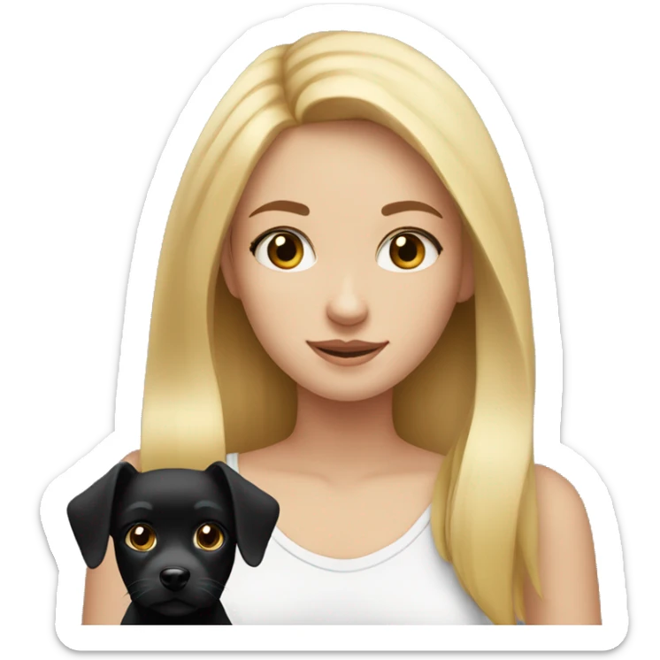 Blonde teenage girl with hazel eyes and a small black dog sticker