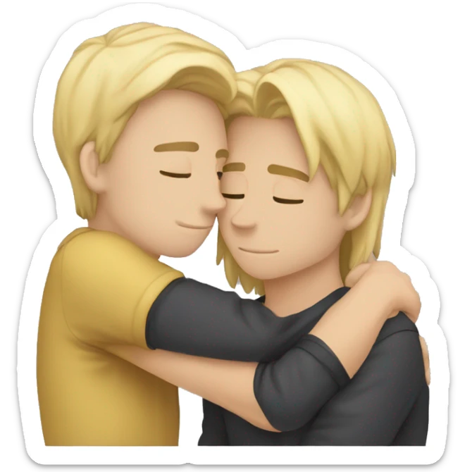 Two gay boys kissing eachother one boy is blond long hair and oneboy is brunette laying hands on eachother arms sticker
