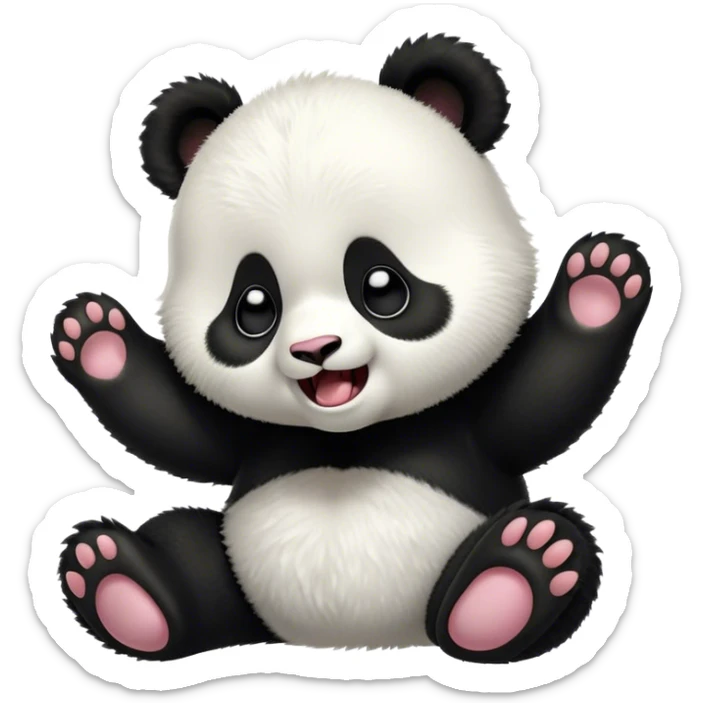 Cinematic Cute Yawning Baby Panda Portrait Emoji, Head tilted slightly with a dramatic, wide-open yawn, showcasing a soft, fuzzy black and white Fur with droopy ears, round eyes barely open in drowsy contentment, Simplified yet irresistibly adorable features, highly detailed, glowing with a soft, cozy glow, high shine, relaxed yet expressive, stylized with a touch of gentle whimsy, bright and endearing, soft glowing outline, capturing the essence of a sleepy yet affectionate baby panda, so drowsy it feels like it could curl up out of the screen for a nap! sticker