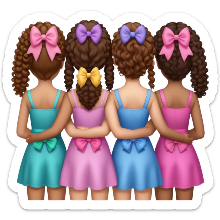 5 besties side by side from behind 2 girls with curly hair and the rest straight hair with bows in their hair sticker