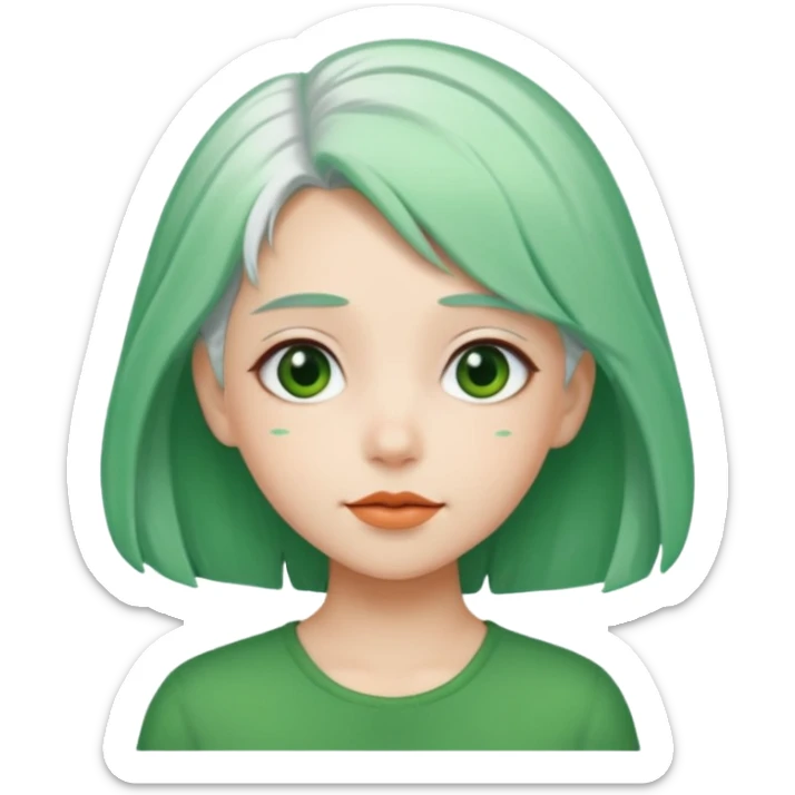 girl with green hair clip, white hair. sticker