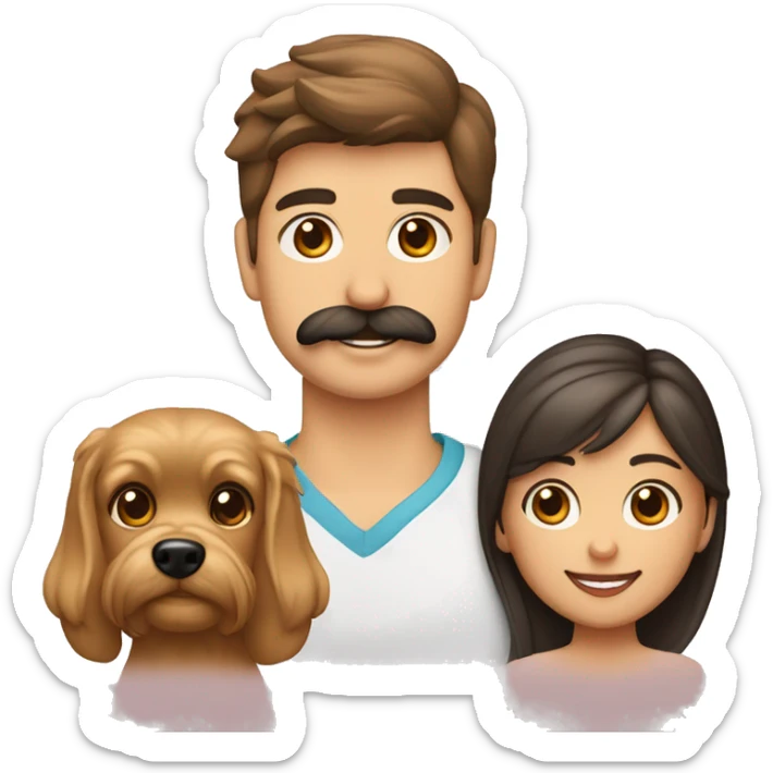 Familia de 3 personas joven con bigote adolescente y mujer adolescente un perro yorkshire sticker