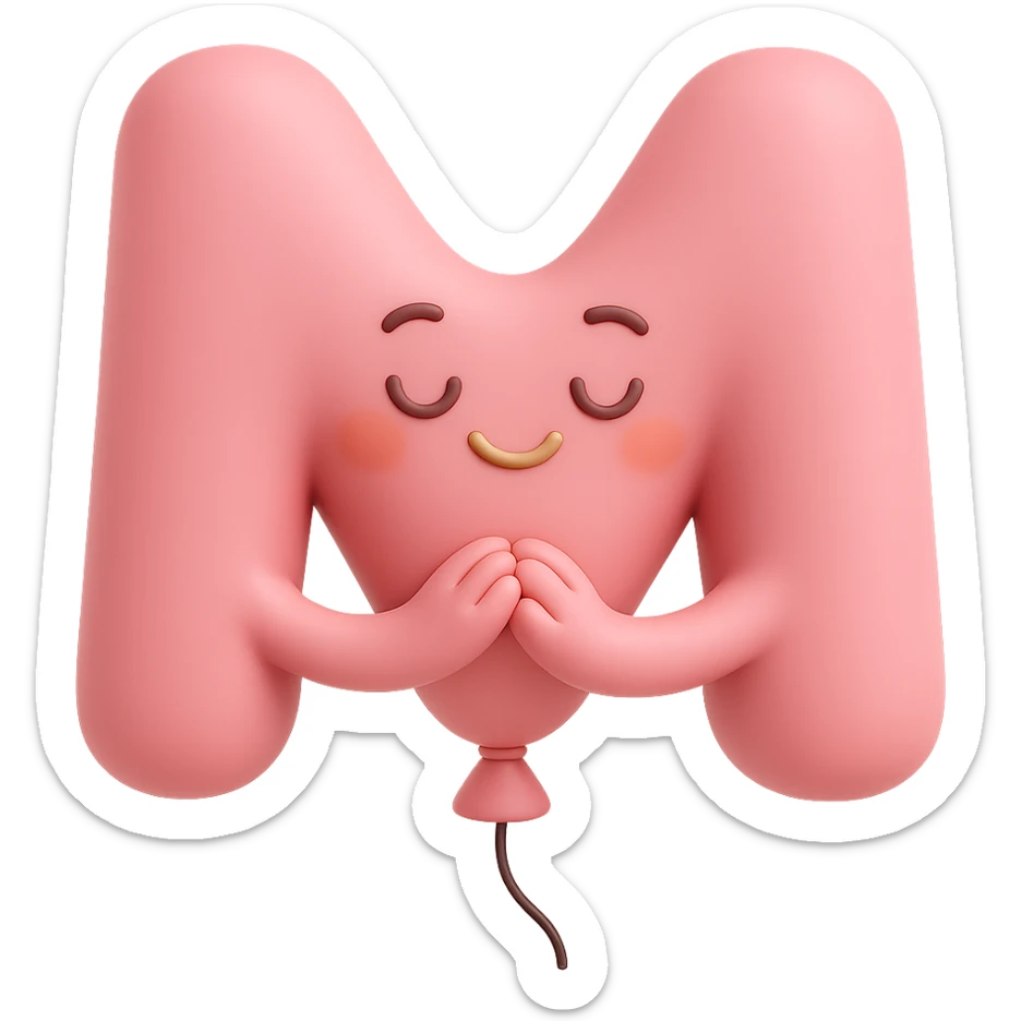 Change the balloon M to pink, keep the warm, grateful expression and gratitude vibe, with no background. sticker