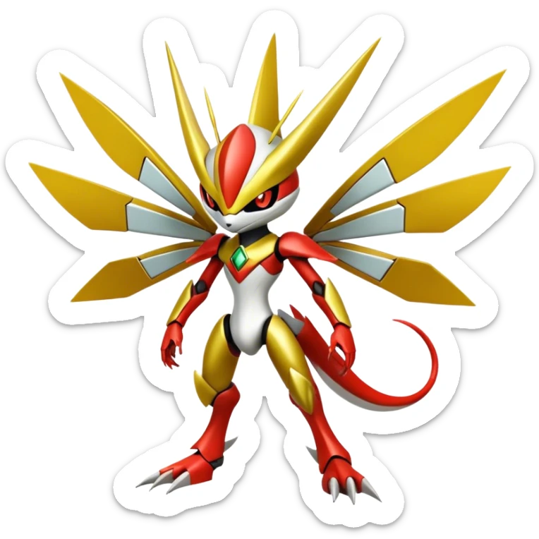 Cute Cool Edgy Shiny Futuristic Ethereal Legendary Kartana-Digimon-Scizor-hybrid full body sticker