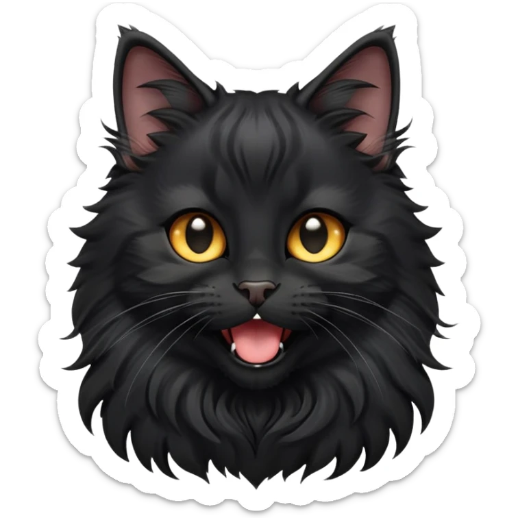 cinematic-yawning black-maine-coon-kitten-portrait-emoji,-head-tilted-playfully-and-inquisitively,-sleek--black-fur,-simplified-yet-adorable-features,-highly-detailed,-glowing-with-a-warm,-friendly-glow  sticker