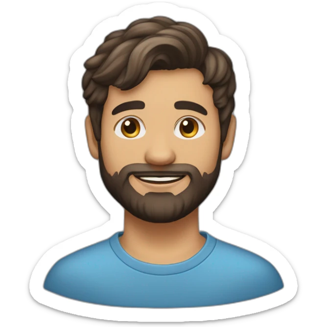 Un jeune homme blancavec une barbe légèrement fournie, des cheveux très courts bruns et un regard confiant sticker