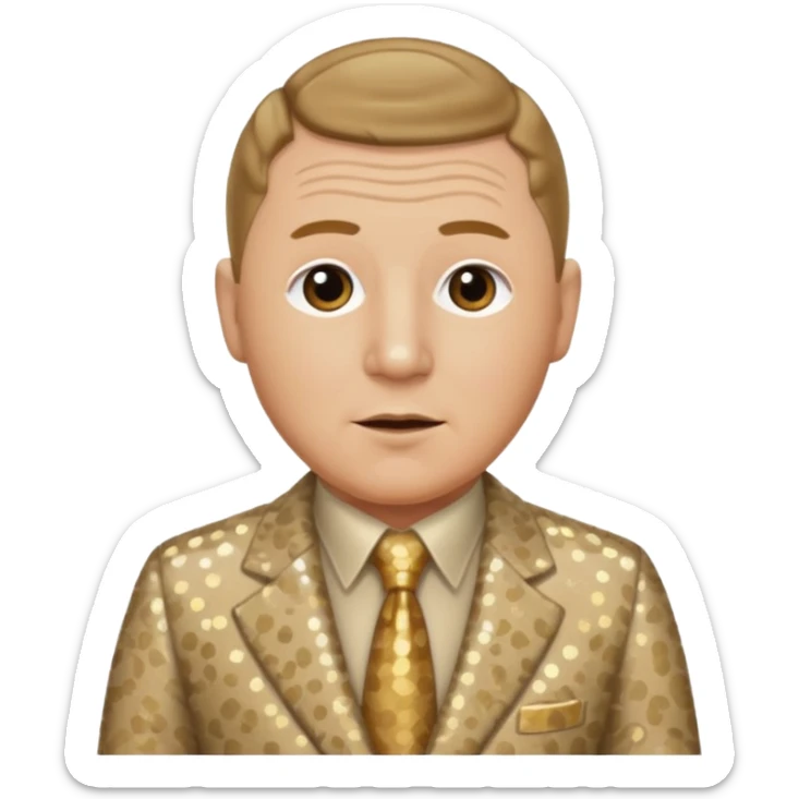 Curly Howard from The Three Stooges with dark blonde hair, beige sequin suit  sticker