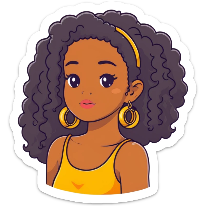 pretty black girl with long curly hair wearing gold hoop earrings and accessories sticker