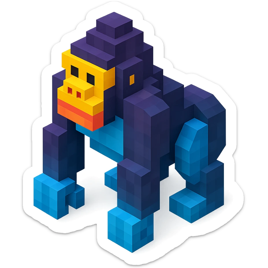 isometric view of a gorilla in voxel style sticker