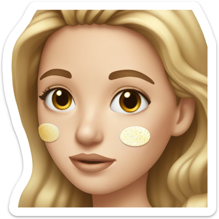 White Skin care on white freackles skin of a brunett blue eyed girl using Gold gel skin care patches under her eyes sticker