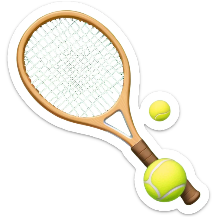A detailed tennis racket resting on lush green grass beside a bright yellow tennis ball. The scene captures the essence of classic lawn tennis, with a crisp and clean background emphasizing the elegance and tradition of the sport sticker