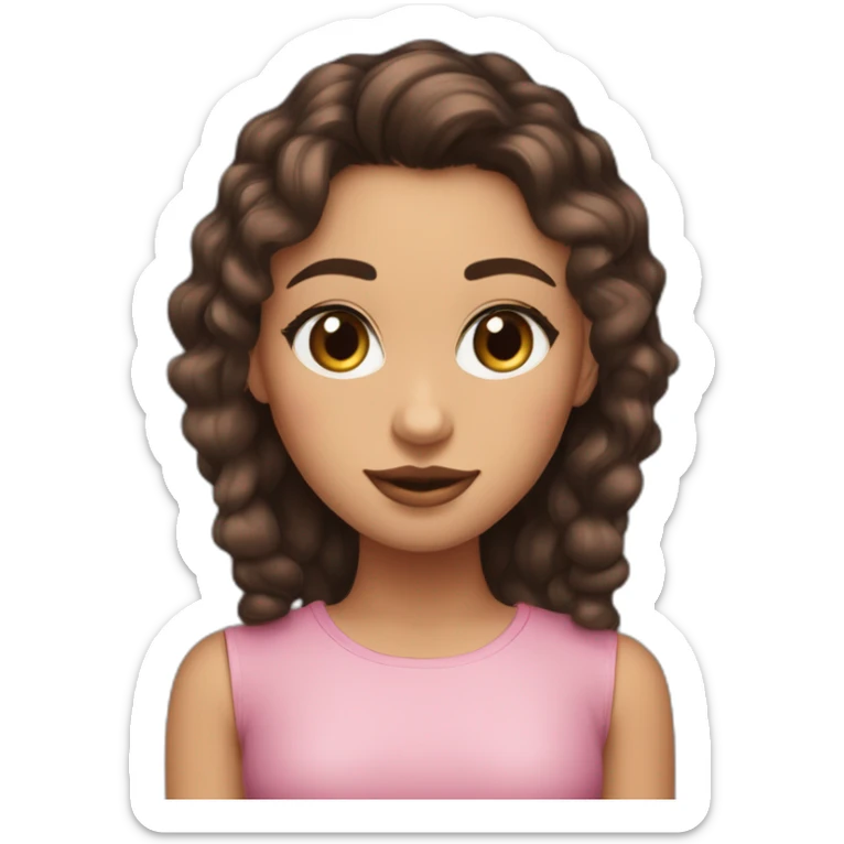 Una chica de piel morena ojos marrones con pelo largo, ondulado y de color negro; con labio grandes color rosado mate sticker