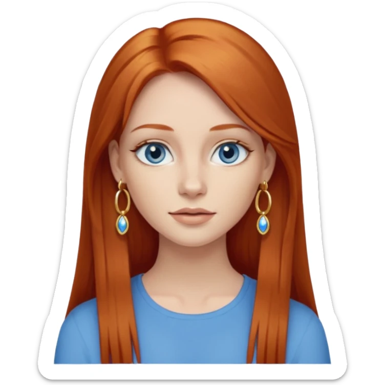 Attractive red head straight long hair with blue eyes and gold hoop earrings  sticker