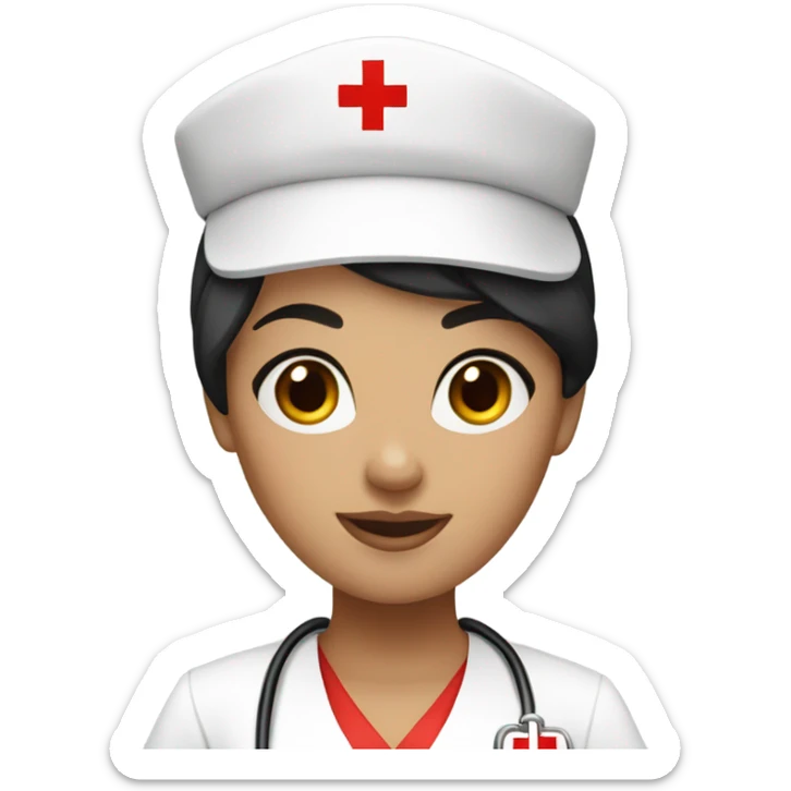 pixie cut black hair female nurse with red cross sign hat wearing dress sticker