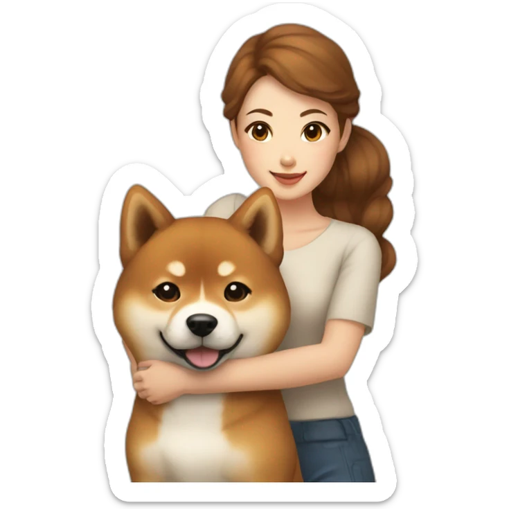 Cute Shiba-dog with a woman with brown and curly hair sticker