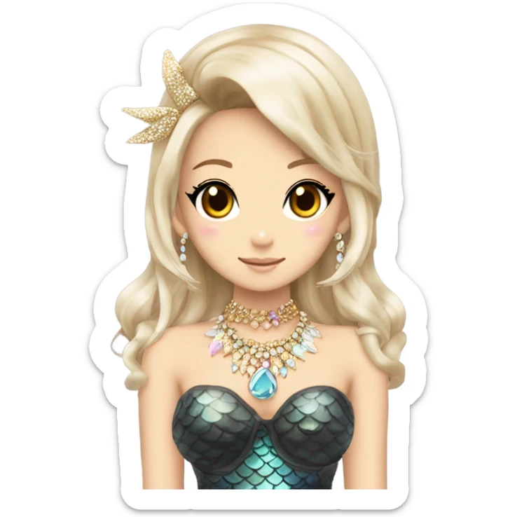 mermaid hime gyaru girl with pointy ears, jewerly sticker