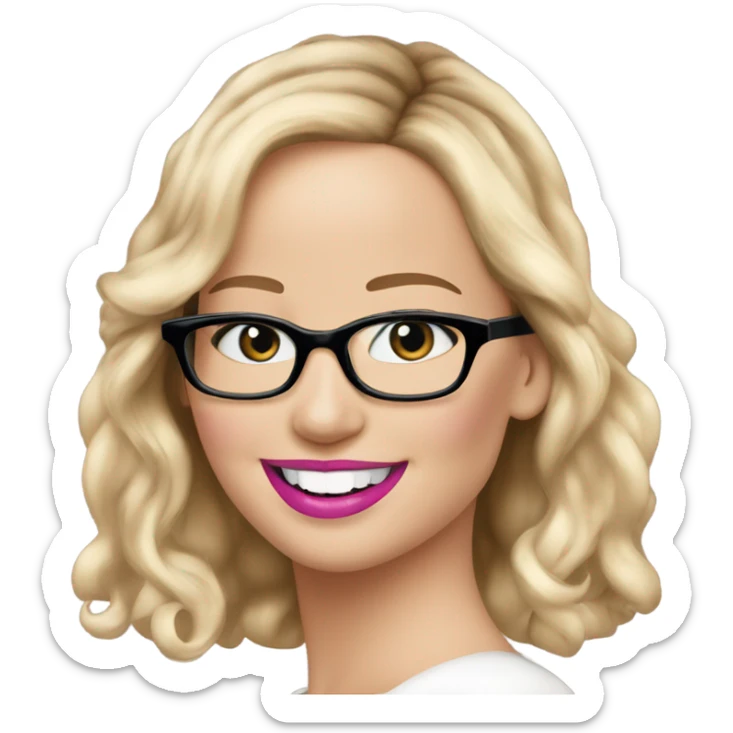 Happy Jennifer Lawrence,  blu eyes wearing glasses and pink lipstick  sticker