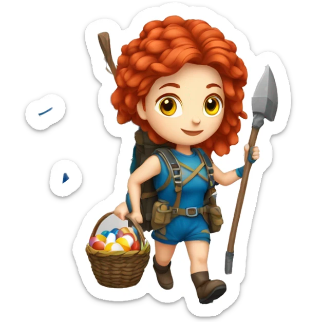 Greek Female winter mountaineer red hair white skin climbing with Greek Flag and Easter eggs basket sticker