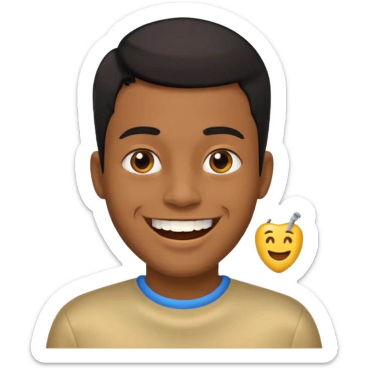 Isso agora faca esse emoji masculino com um cabelo preto baixo e um sorriso com um dente de ouro sticker
