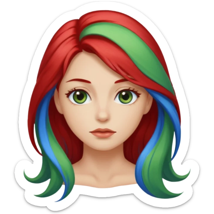 Like the first but her eye green  and blue and her hair red that brolong herwn  sticker