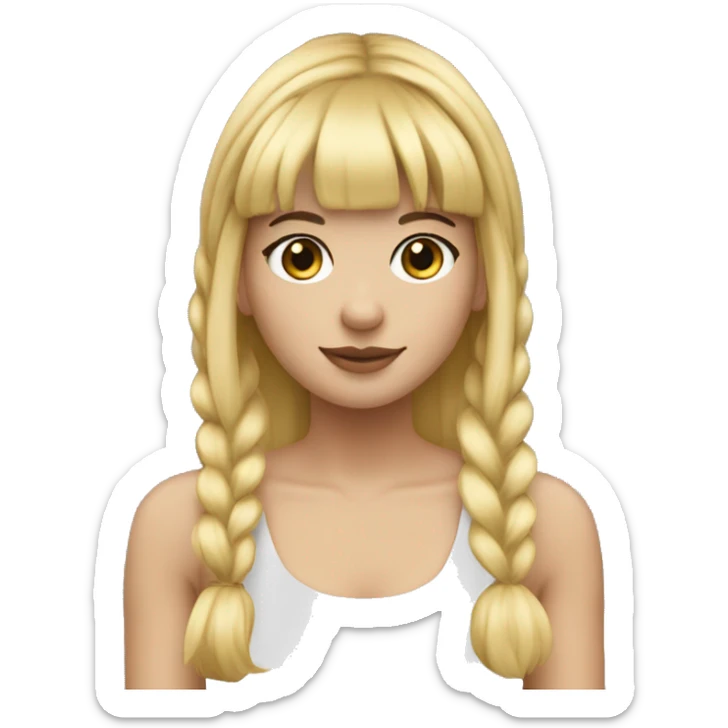 blonde hair with bangs pigtail, 25 years old woman, upper body, straight pigtail hair sticker