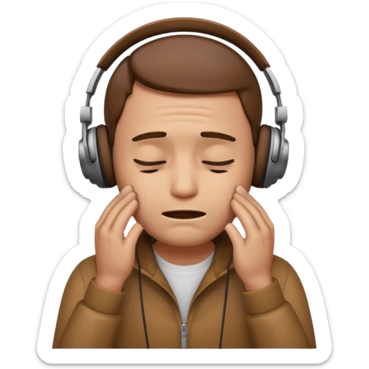 Male emoji with head phone holding both hands listening looks like sad looking down crying and closed his 🫩 only head emoji sticker