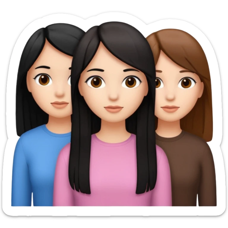 Three girl friends with straight hair one have black hair and two have brown hair sticker