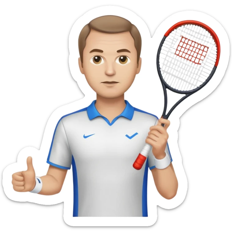Medvedev Daniil is recognizable in the style of a well-developed emoji, cropped to the chest, holding a racket sticker