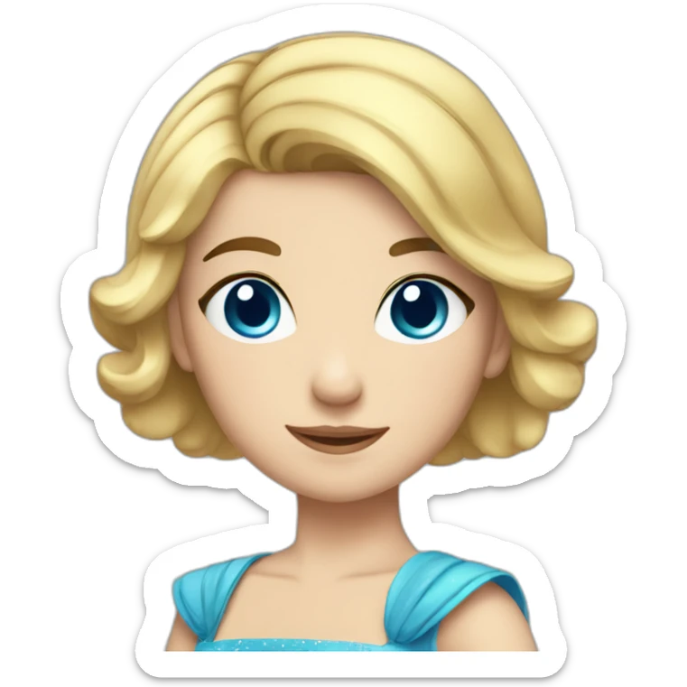 a girl with short hair and blue eyes in a princess asterisk costume sticker