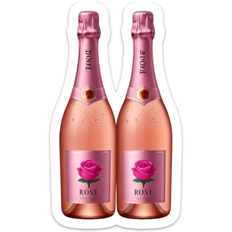 bottle of sparkling rosé with a rose logo on the label, angled to the left, no glass sticker
