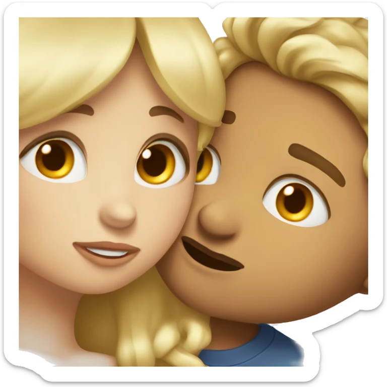 Blonde girl giving tanned brown haired boy a kiss on the cheek sticker