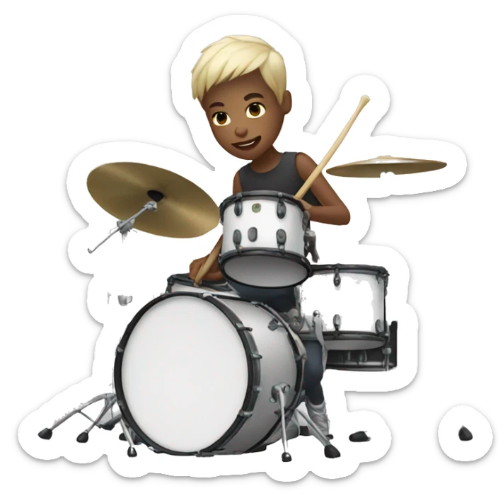 teenager with white skin and short hair playing drums sticker