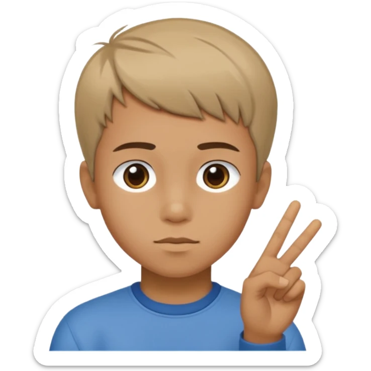 A boy with medium short haircut whit the symbol of peace like this ✌️ and the head a little bit inclined  sticker