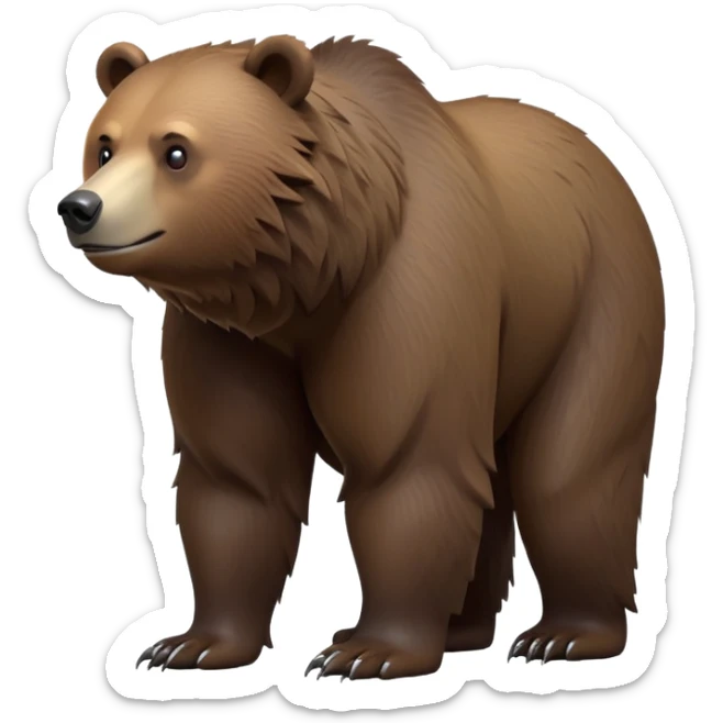 cinematic-[grizzly bear]-realistic-full-body-standing on all fours-emoji,-tail-tucked-close,-head-tilted-dramatically,-thick-[dark brown]-fur,-simplified-yet-realistic-focused-features,-highly-detailed,-glowing-with-an-almost-sarcastic-glow sticker