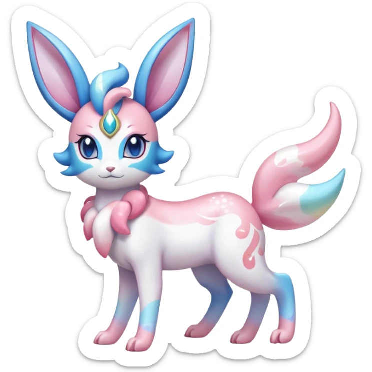 Shiny Exotic Colorful Ethereal Sparkly Sylveon-Amaura-Aurorus-Fakémon-hybrid-creature (full body)  sticker