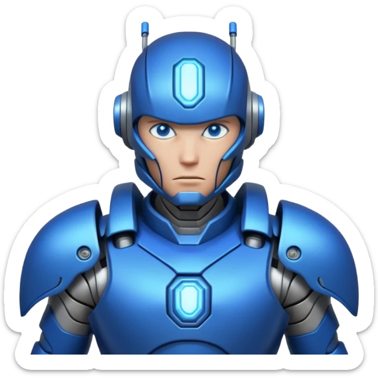 mechanical armored man portrait, head and shoulders only, futuristic metal armor, glowing energy lines, robotic shoulder plates, intense expression, sci-fi warrior vibe, 3D cartoon style, mobile game icon style, clean background, no text, no watermark
  sticker