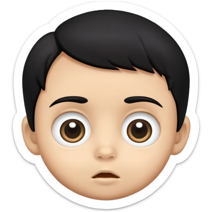 Baby boy face with big eyes, medium skin tone, and black hair sticker