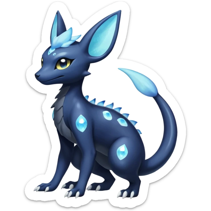 Shiny icy iridescent Pastel Nebulae Salandit-Meowstic-Umbreon-Fakémon-hybrid-creature (full body)  sticker