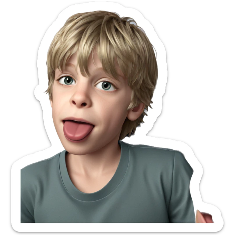 boy with tongue out indoors sticker