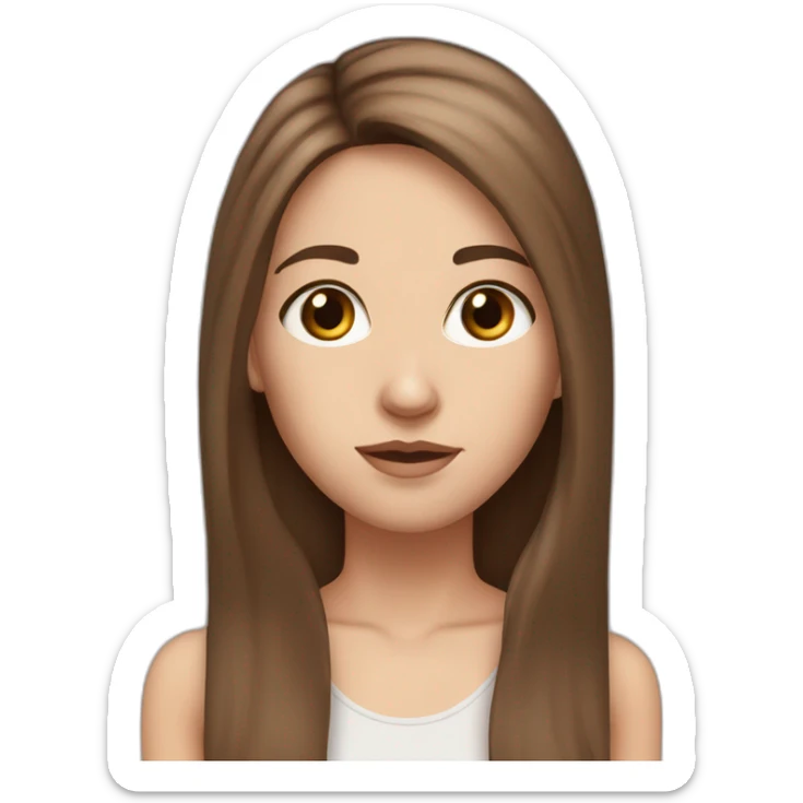 White girl long brown hair skinny girl with straight hair, thin face and makeup from head to chest And dark brown eyes sticker