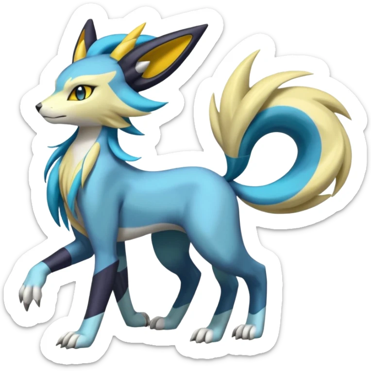 Feral Meloetta-Renamon-Zeraora-Luxray-Cobalion-Suicune-Vernid-fusion-hybrid-creature, full body  sticker