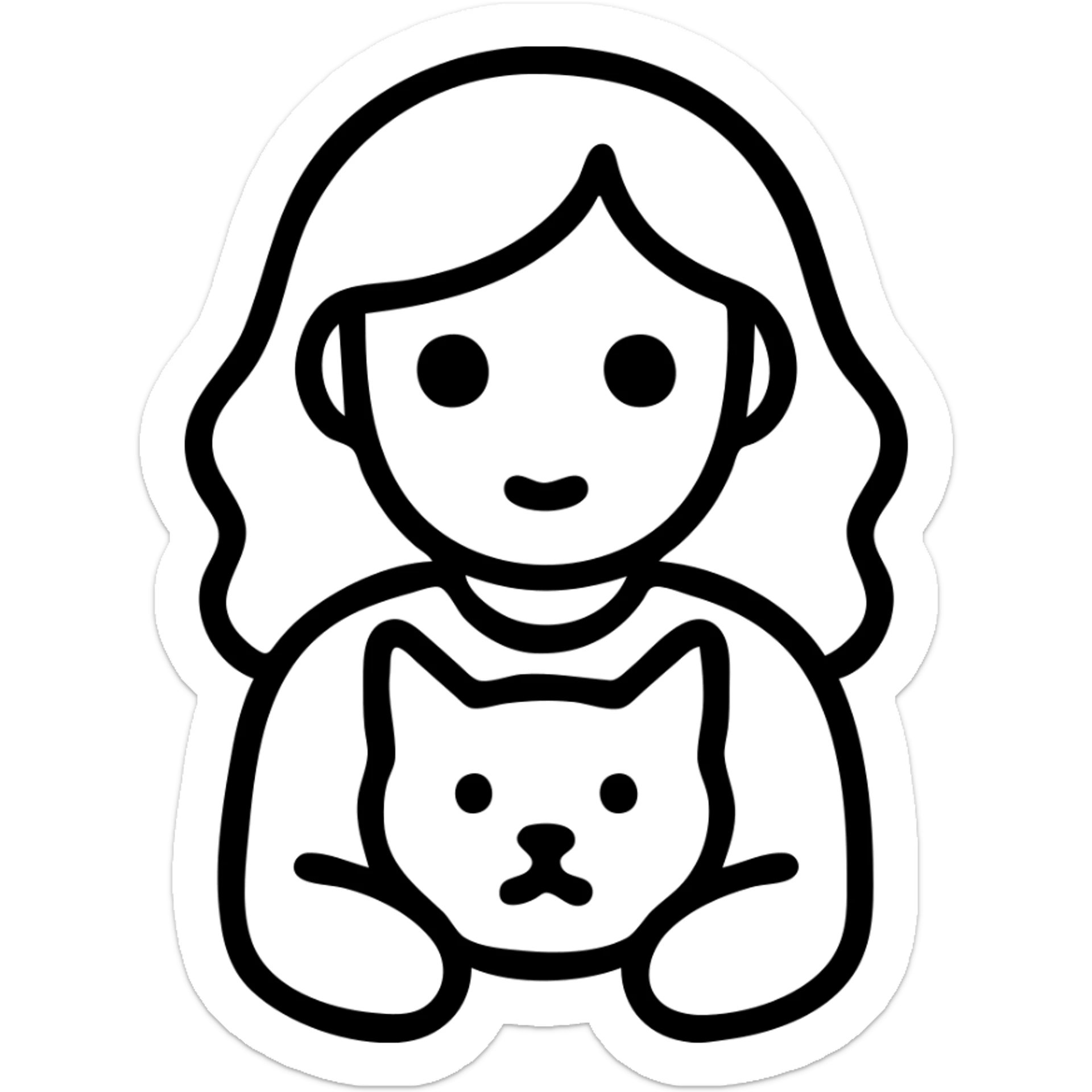 icon of a girl with black wavy hair and doe eyes holding an orange and white cat sticker