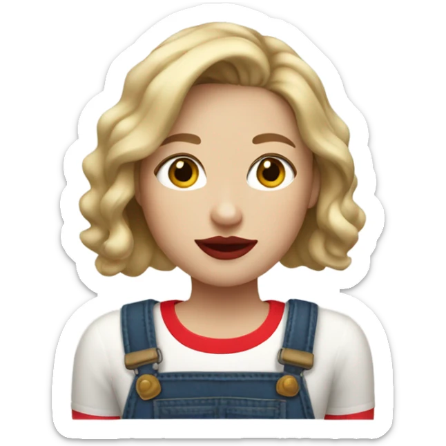 Brown blonde highlighted hair girl with red lipstick and a farmers outfit sticker