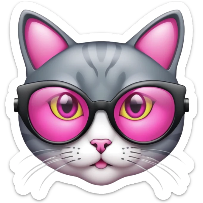 cat-eye shaped safety glasses with bright pink lenses, fashionable protection sticker