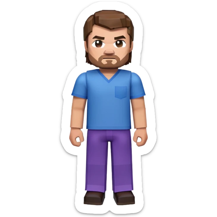 Jack Black as Minecraft Steve, blocky character with brown hair, blue shirt, and purple pants sticker