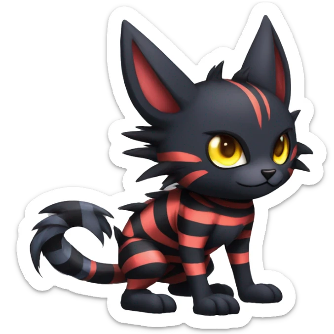 Black Anthro Cool Punk Noibat-Litten-Fakemon-fursona with fangs and stripes Full Body sticker