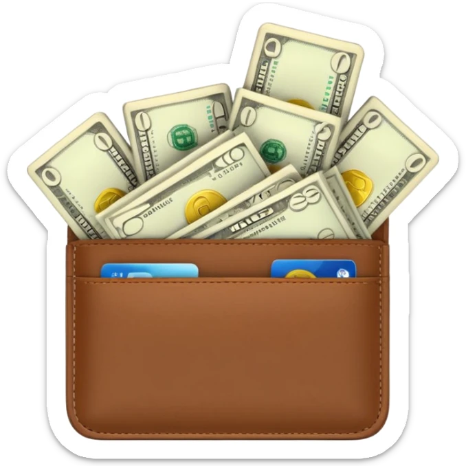 Aviator money emoji, wallet full of cash, casino vibe, premium 3D emoji style, clean, no background
 sticker