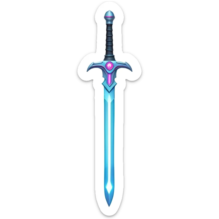 Clash of Clans aesthetic: Cinematic heroic Laser halo Sword Emoji, rendered in a 3D vector-style similar to standard emojis with minimal shading and bold, simplified shapes. A compact, vibrant energy blade with a neon-hued, glowing edge and futuristic hilt, softly glowing with a radiant cosmic charm. Simplified yet unmistakably iconic, highly detailed and consistent, glowing with a soft pulsating brilliance and high shine. Stylized with a touch of interstellar elegance and a soft glowing outline, capturing the essence of a legendary energy blade with a friendly, playful manner! sticker