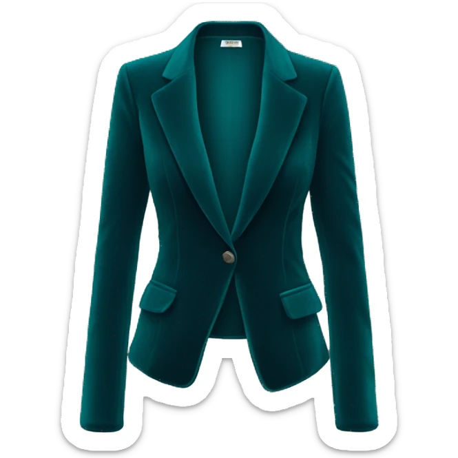 Realistic isolated feminine dark teal blue velvet fashion open blazer. sticker