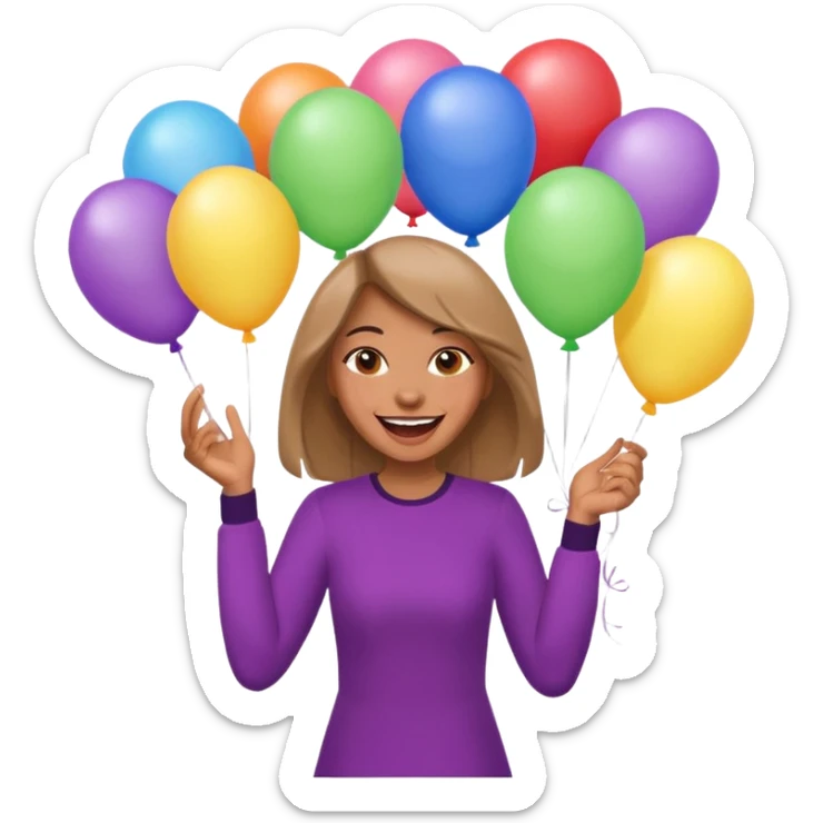 caricatura gorgi gales hembra celebrando feliz con globos y emocion  sticker